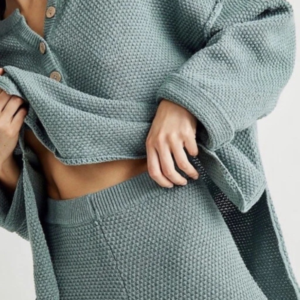 Free People Textured Knit Sweater Set in Sage Green